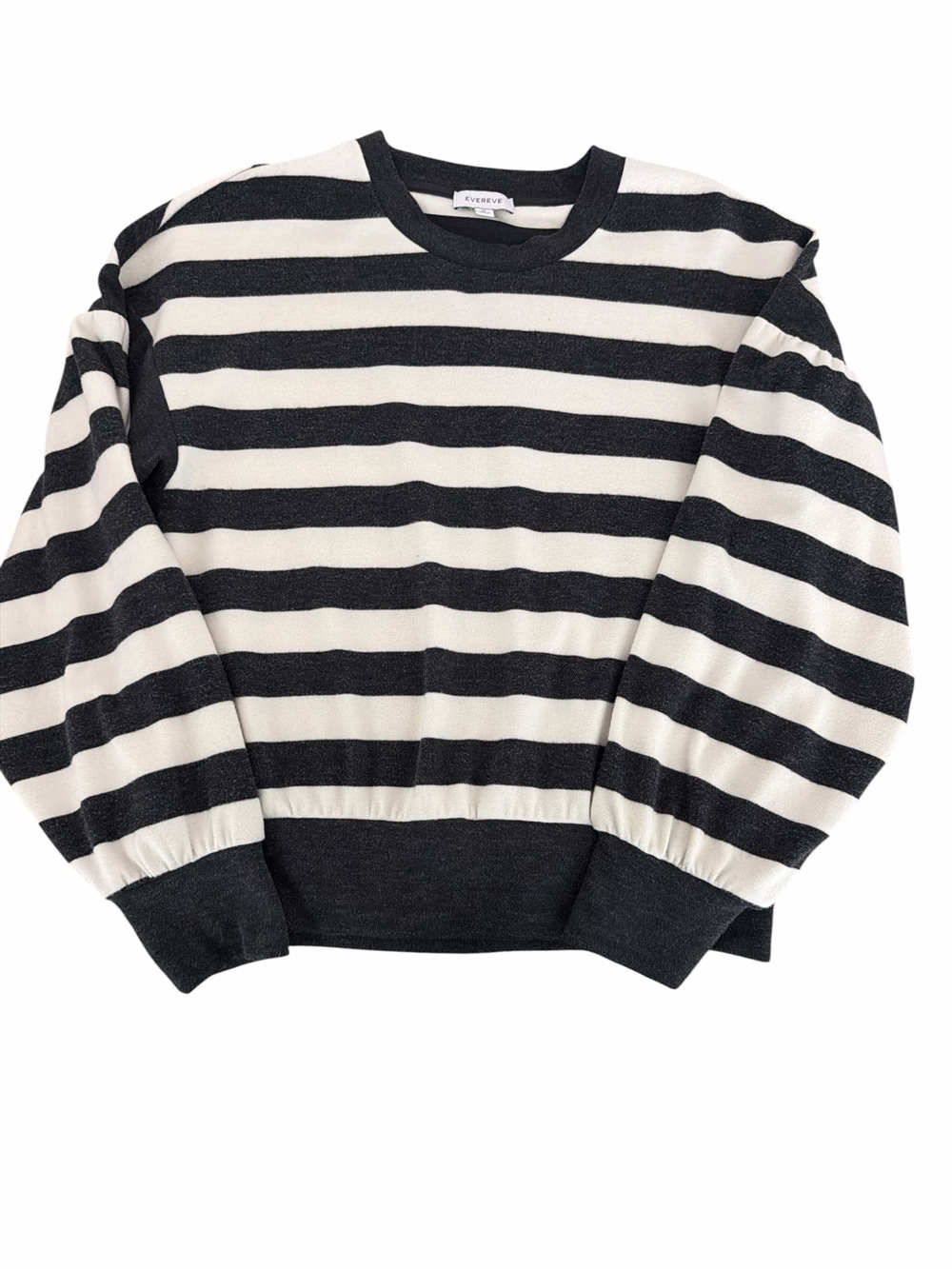 EVEREVE Striped Balloon Sleeve Crewneck Sweatshirt Size Medium Black Cream